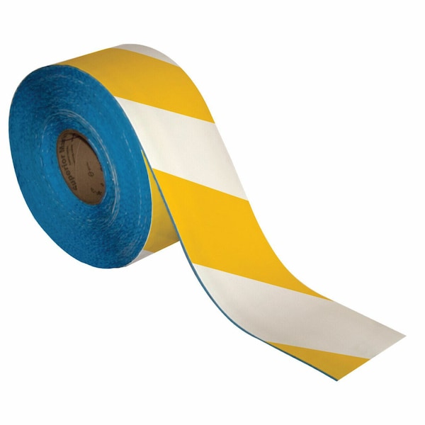 Superior Mark Floor Marking Tape, 4in x 100Ft , Yellow/White Hazard Stripe - IN-50-205I
