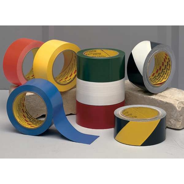 3M Floor Marking Tape, Vinyl, Striped, Black, Yellow, 2 in W., 5.4 mil Thickness - 5702