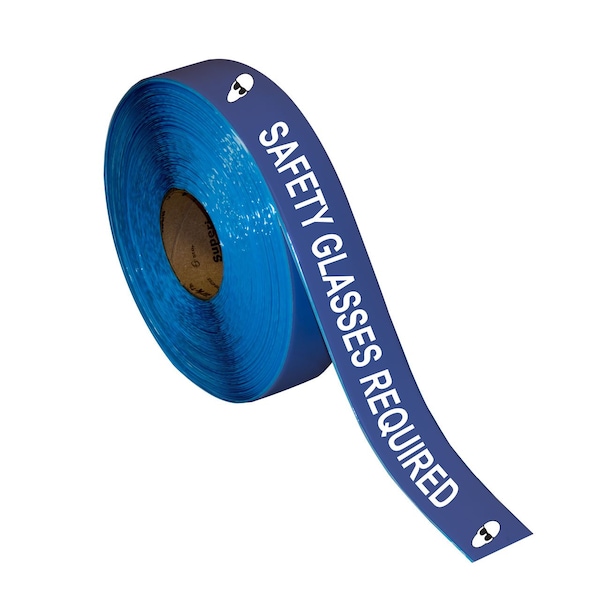 Superior Mark Floor Marking Message Tape, 2in x 100Ft , SAFETY GLASSES REQUIRED - IN-40-712I