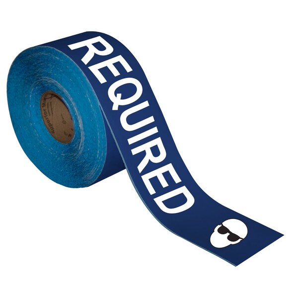 Superior Mark Floor Marking Message Tape, 4in x 100Ft , SAFETY GLASSES REQUIRED - IN-40-737I