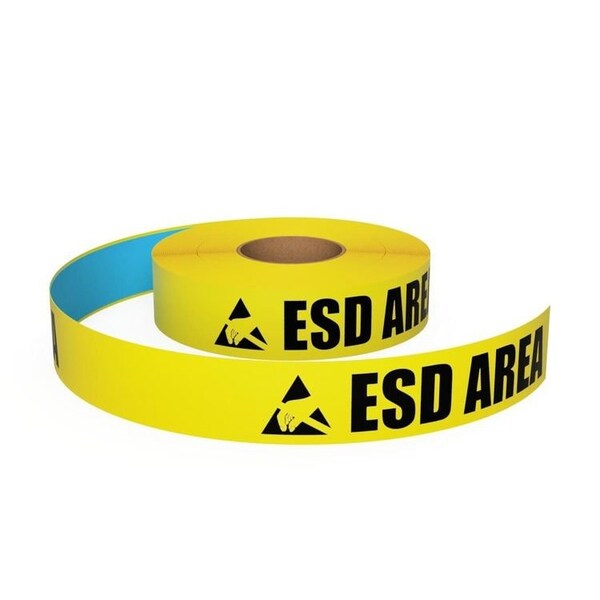 Ergomat 3inDurastripe In-Line Printing Yellow ESD, Type E: Yellow, ESD Protected Area w/Arrows - DSIL350Y-ESD-TYPEE
