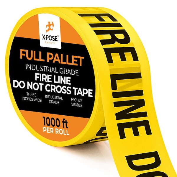 Xpose Safety Caution Tape, PVC, Fire Line Do Not Enter, Yellow, 3 in W., 1000 ft L., 960 PK - PFLT-FP960-X
