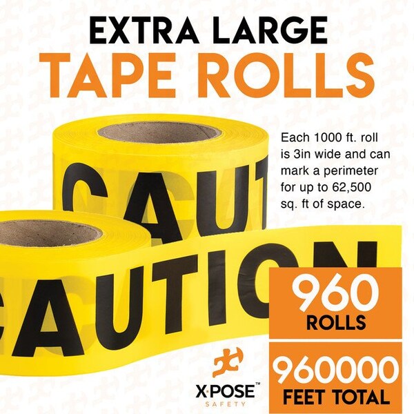 Xpose Safety Caution Tape, PVC, Caution/Cuidado, Yellow, 3 in W., 1000 ft L., 960 PK - PCCT-FP960-X