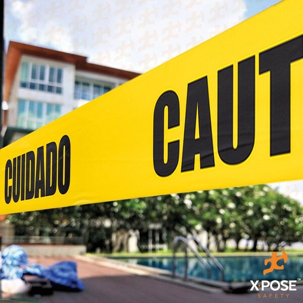 Xpose Safety Caution Tape, PVC, Caution/Cuidado, Yellow, 3 in W., 1000 ft L., 960 PK - PCCT-FP960-X