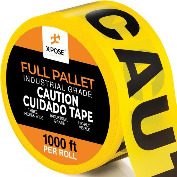 Xpose Safety Caution Tape, PVC, Caution/Cuidado, Yellow, 3 in W., 1000 ft L., 960 PK - PCCT-FP960-X