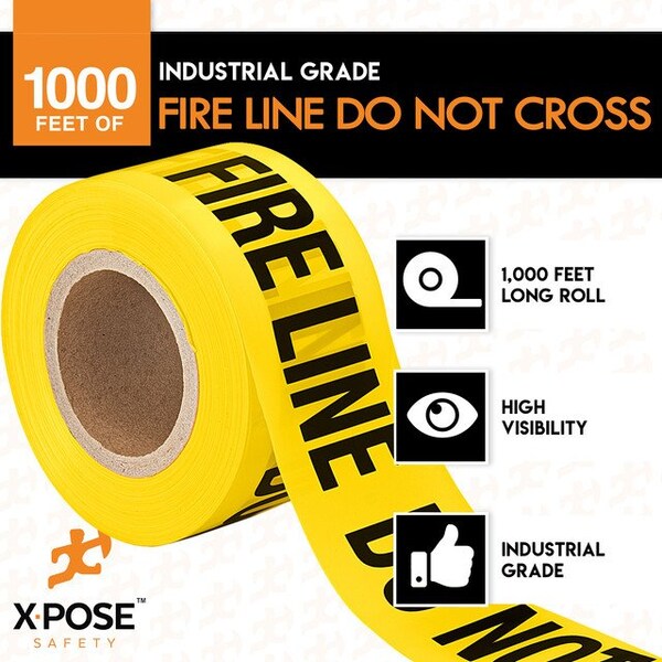 Xpose Safety Caution Tape, PVC, Fire Line Do Not Enter, Yellow, 3 in W., 1000 ft L., 48 PK - PFLT-48-X