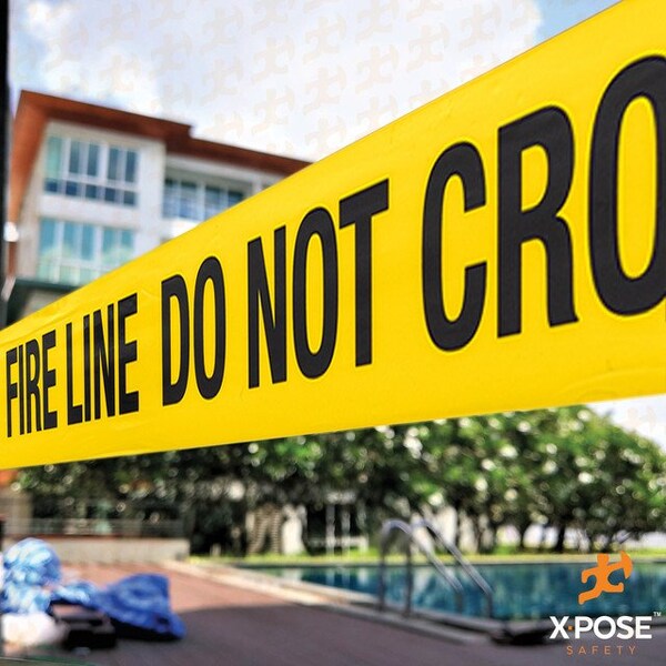 Xpose Safety Caution Tape, PVC, Fire Line Do Not Enter, Yellow, 3 in W., 1000 ft L., 48 PK - PFLT-48-X