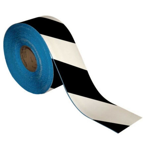 Superior Mark Floor Marking Tape, 4in x 100Ft , Black/White Hazard Stripe - IN-50-262I