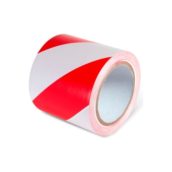 Top Tape And  Label. Global Industrial Striped Hazard Warning Tape 4inW x 108L 5 Mil Red/White 1 Roll - 670653RW