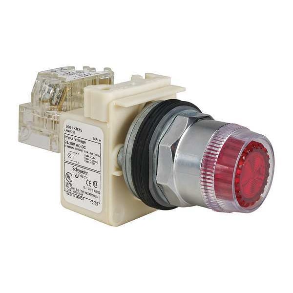 Botón pulsador iluminado Schneider Electric, 30 mm, 1NA/1NC, Rojo - 9001K1L35RH13
