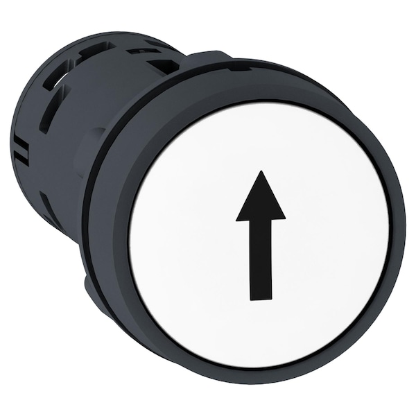 Botón pulsador de Schneider Electric, Harmony XB7, redondo blanco empotrado, 22mm, retorno por resorte, 1NO + 1NC, flecha negra marcada hacia arriba - XB7NA15341.