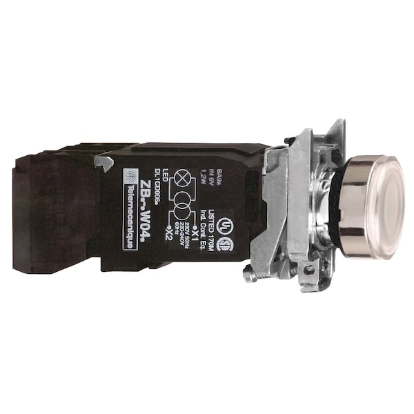 Botón pulsador iluminado, Harmony XB4, blanco empotrado, 22mm, retorno por resorte, 1NA + 1NC, 110...120V - XB4BW3135