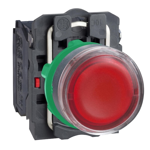 Botón pulsador iluminado de Schneider Electric, Harmony XB5, plástico, color rojo, de montaje a ras, de 22mm, con retorno por resorte, 1 contacto normalmente abierto (NO) + 1 contacto normalmente cerrado (NC), 220...240V - XB5AW3445