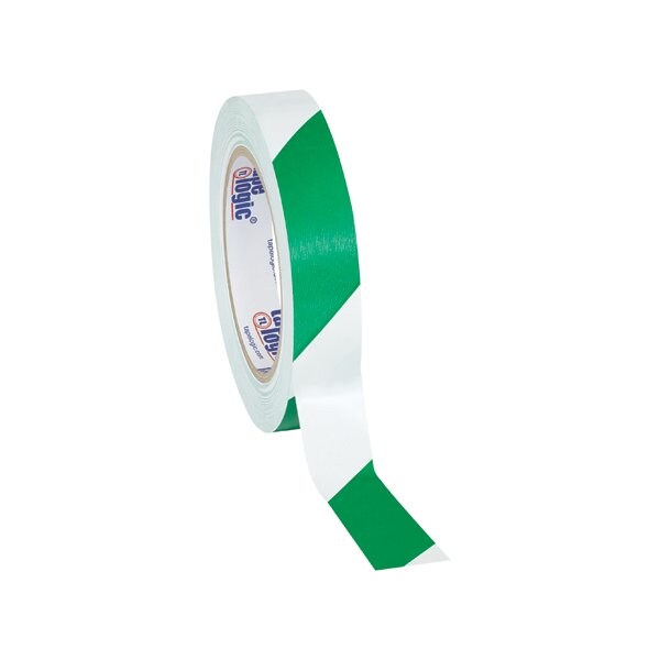 Tape Logic 1'' x 36 yds. Green/White Tape Logic Striped Vinyl Safety Tape, 48PK - BUY00016185