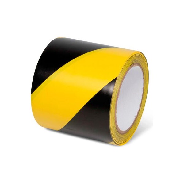 Top Tape And  Label. Global Industrial Striped Hazard Warning Tape 4inW x 108L 5 Mil Black/Yellow 1 Roll - 670653YB