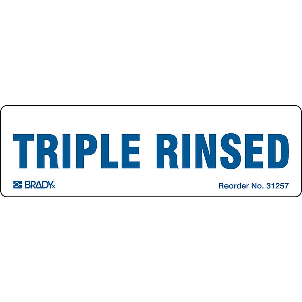 Brady DOT Handling Label, Triple Rinsed, Paper, 2-7/8" W, 7/8" H - 31257LS