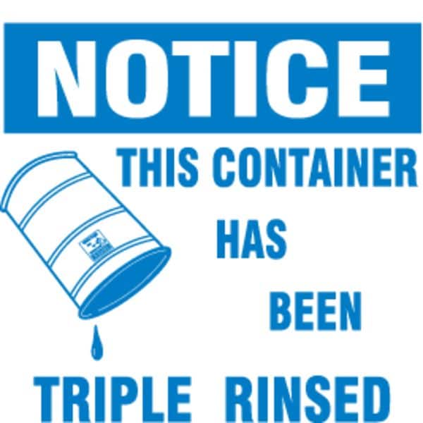 Brady DOT Handling Label, This Container Has Been Triple Rinsed, Paper, 6" W, 6" H - 60364