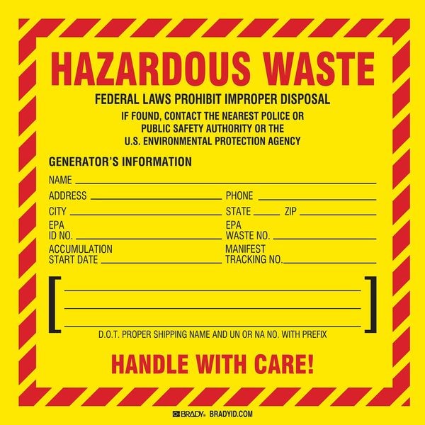 Brady DOT Handling Label, Vinyl, 6" W, 6" H - 121151