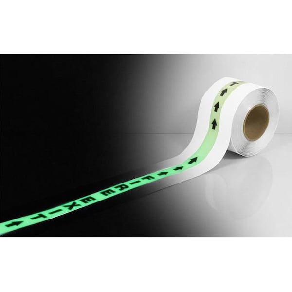 Ergomat Durastripe In-Line 4in x 50ft Glow Custom Text White with Glow Stripe - DSIL450W-GT1