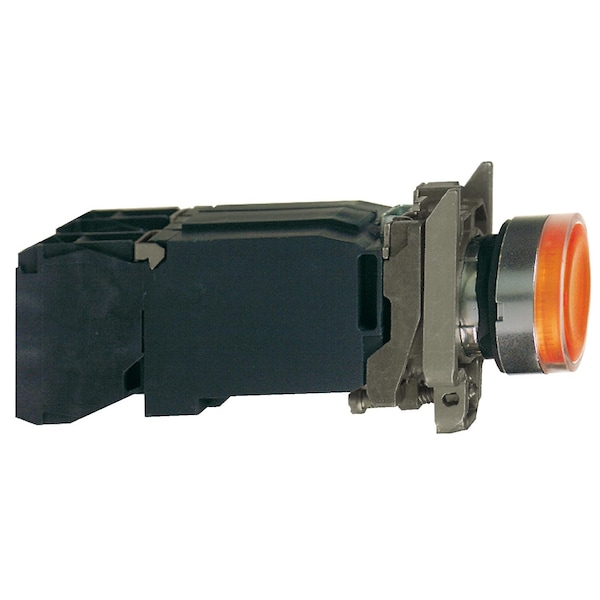 Botón pulsador iluminado de Schneider Electric, Harmony XB4, naranja, completo con botón pulsador iluminado Ø22 mm de retorno por resorte 1NA+1NC 220...240 V - XB4BW3545