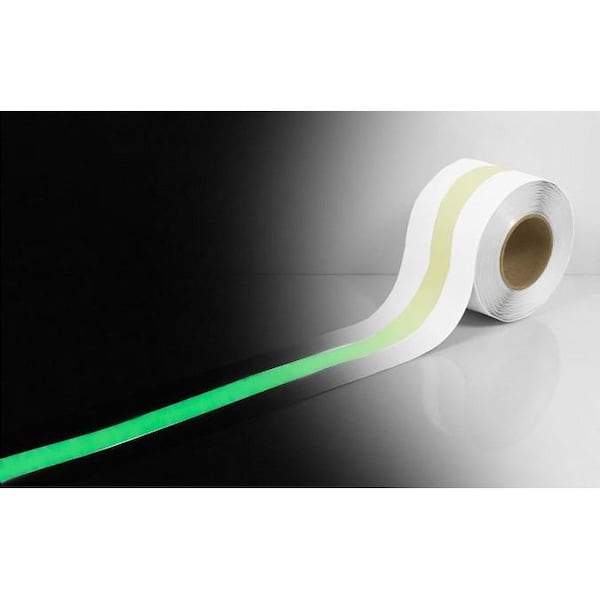 Ergomat Durastripe In-Line 4in x 50ft Glow White with Glow Stripe - DSIL450W-G1