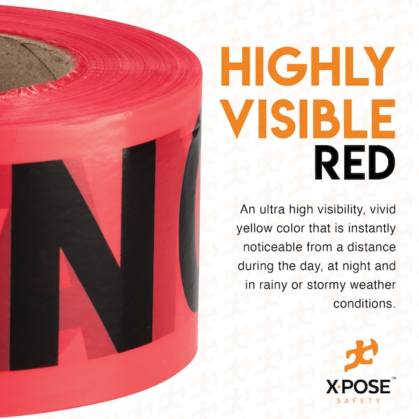 Xpose Safety Danger Tape, PVC, Danger, Red, 3 in W., 1000 ft L., 6 PK - PDT-6-X-S