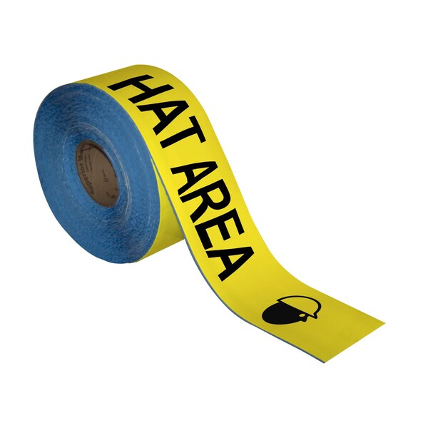 Superior Mark Floor Marking Message Tape, 4in x 100Ft , HARD HAT AREA - IN-40-749I