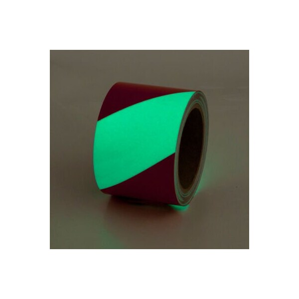 Top Tape And Label Safety Glow Photoluminescent Tape, Red Stripes, 2"W x 30'L Roll, GT230RD - GT230RD