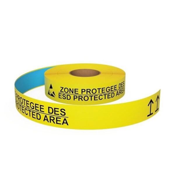 Ergomat 4inDurastripe In-Line Printing Yellow ESD, Type L: Yellow: CAUTION Static Sensitive Area - DSIL450Y-ESD-TYPEL