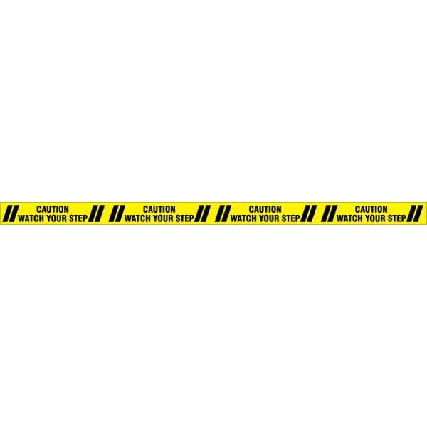 Zoro Select Floor Marking Tape, Polyester, Caution Watch Your Step, Black, Yellow, 3 in W., 7 mil Thickness - 8AFH0