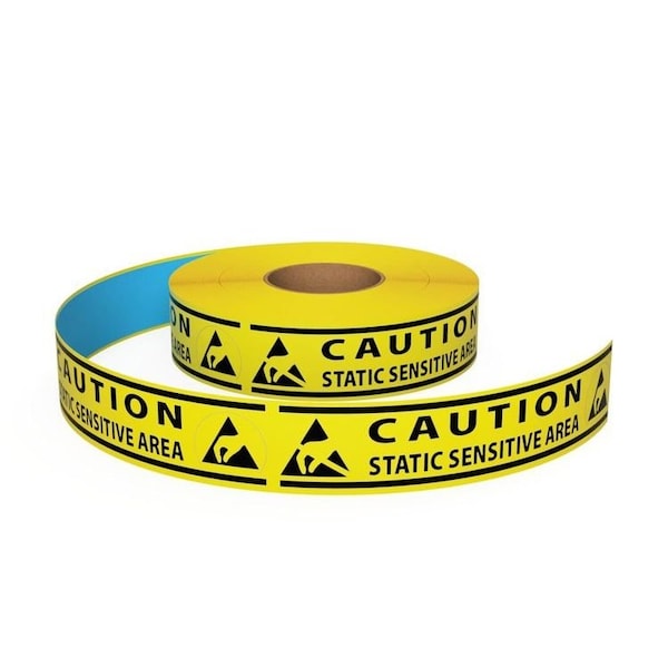 Ergomat 4inDurastripe In-Line Printing Yellow ESD, Type M: Yellow: CAUTION Static Sensitive Area - DSIL450Y-ESD-TYPEM