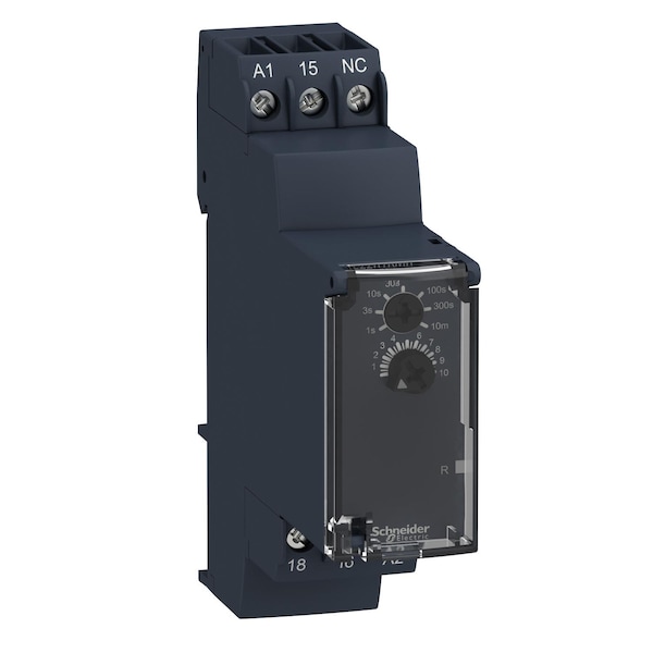 Relé de función única de Schneider Electric, Relés temporizadores Harmony, 5A, 1 contacto normalmente abierto, 0.05s...10min, retardado a la desenergización, 24...240V CA/CD - RE22R1KMR