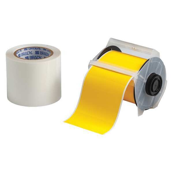 Brady Continuous Label Roll, Polyester, No Legend, Clear, Yellow, 4 in W., 2 mil Thickness - 142164