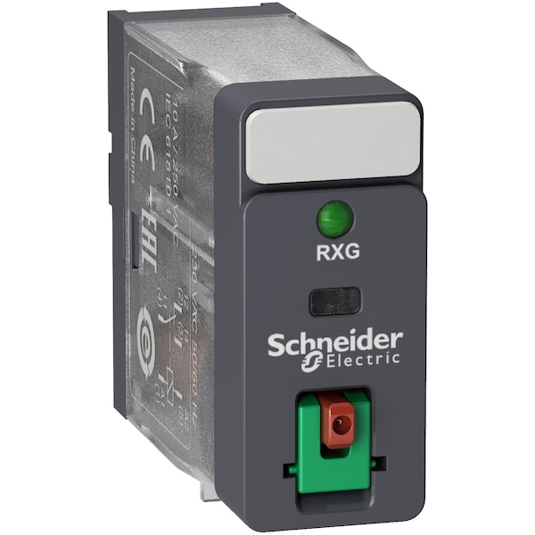 Relé enchufable de interfaz de Schneider Electric, Relés electromecánicos Harmony, 10A, 1CO, con LED, prueba bloqueable pero sin, 230V CA - RXG12P7