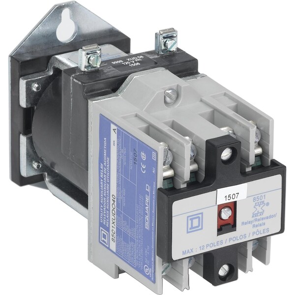 Relé de control NEMA de Square D, Tipo X, utilitario, 10A resistivo a 600 VCA, 4 contactos normalmente abiertos, bobina de 24 VCC - 8501XUDO40V53.