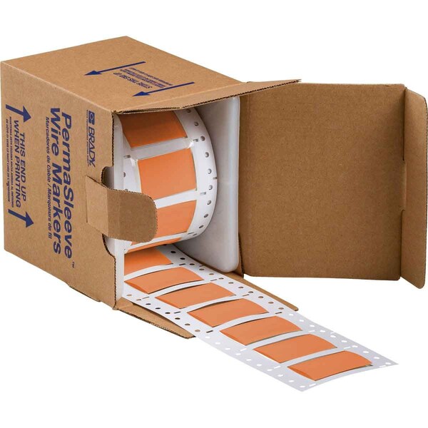 Brady PermaSleeve HX Heat Shrink Double Sided Wire Marking Sleeves, 0.75 in. x 2 in. W, Orange, Roll of 100 - 2HX-750-2-OR-S