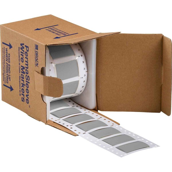 Brady PermaSleeve HX Heat Shrink Double Sided Wire Marking Sleeves, 0.75 in. x 2 in. W, Gray, Roll of 100 - 2HX-750-2-GY-S