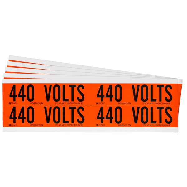 Brady 440 Volts Conduit and Voltage Lbls 1.125 in H x 4.125 in W BK on OR 5/PK - 152369