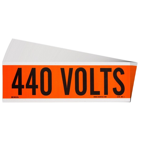 Brady 440 Volts Conduit and Voltage Lbls 2.25 in H x 9 in W BK on OR 25/PK - 152326