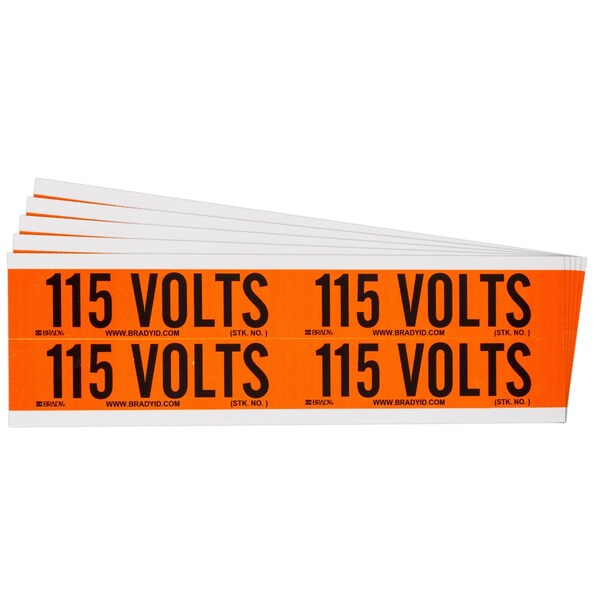 Brady 115 Volts Conduit and Voltage Lbls 1.125 in H x 4.125 in W BK on OR 5/PK - 152348