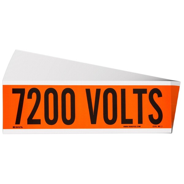 Brady 7200 Volts Conduit and Voltage Lbls 2.25 in H x 9 in W BK on OR 25/PK - 152338