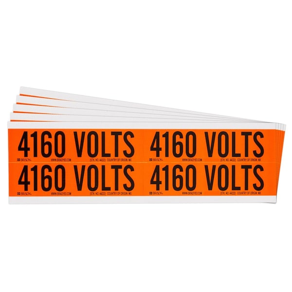 Brady 4160 Volts Conduit and Voltage Lbls 1.125 in H x 4.125 in W BK on OR 5/PK - 152368