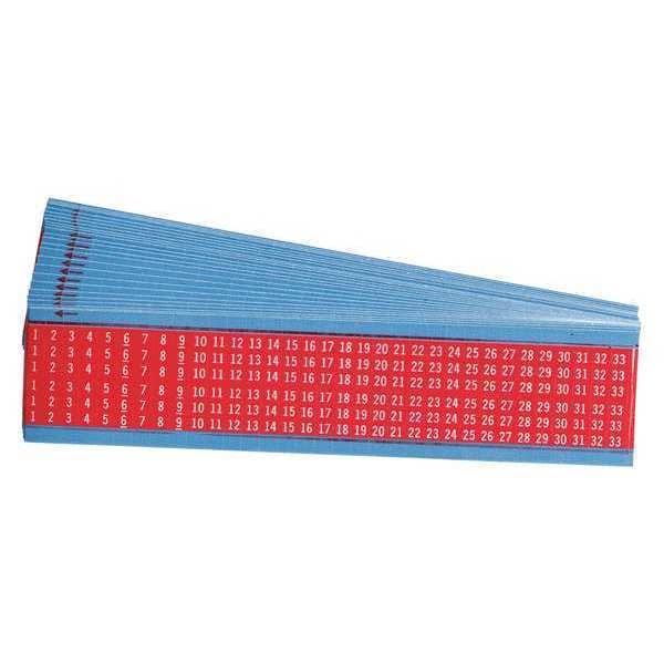 Brady Wire Markers, Legend 1 to 33, Wht/Red, PK25 - WM-1-33-RD-PK