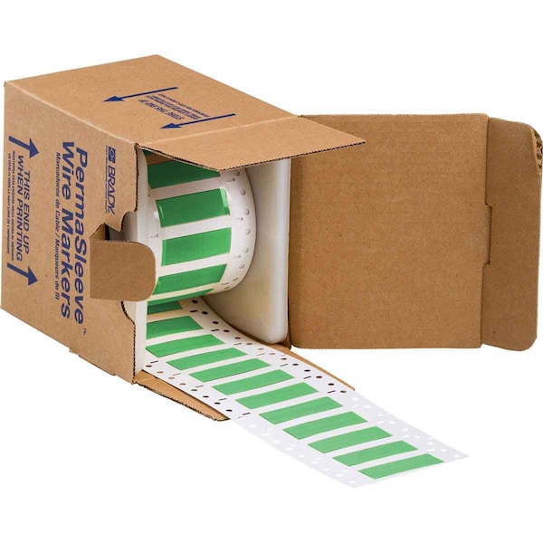 Brady PermaSleeve HX Heat Shrink Double Sided Wire Marking Sleeves, 0.5 in. x 2 in. W, Green, Roll of 250 - 2HX-500-2-GR-S