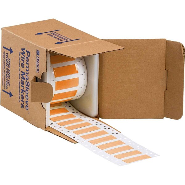 Brady PermaSleeve HX Heat Shrink Double Sided Wire Marking Sleeves, 0.375 in. x 2 in. W, Orange, Roll of 250 - 2HX-375-2-OR-S