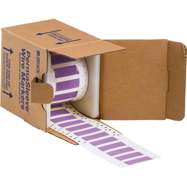 Brady PermaSleeve HX Heat Shrink Double Sided Wire Marking Sleeves, 0.375 in. x 2 in. W, Violet, Roll of 250 - 2HX-375-2-VT-S