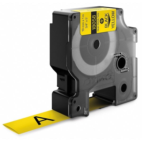 Dymo RHINO (R) Heat Shrink Tube Label 3/4" x 60"H, Black on Yellow - 18058