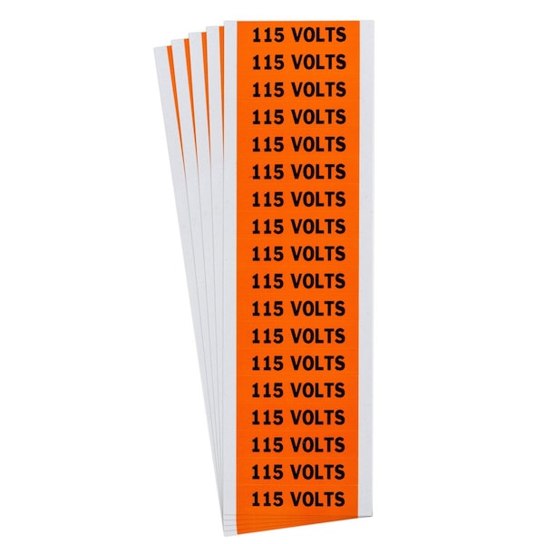 Brady 115 Volts Conduit and Voltage Lbls 0.5 in H x 2.25 in W BK on OR 5/PK - 152383