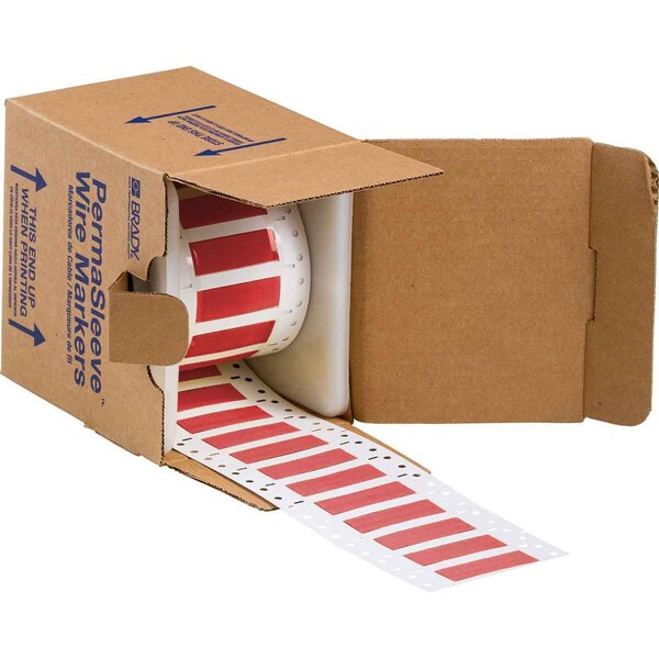 Brady PermaSleeve HX Heat Shrink Double Sided Wire Marking Sleeves, 0.375 in. x 2 in. W, Red, Roll of 250 - 2HX-375-2-RD-S