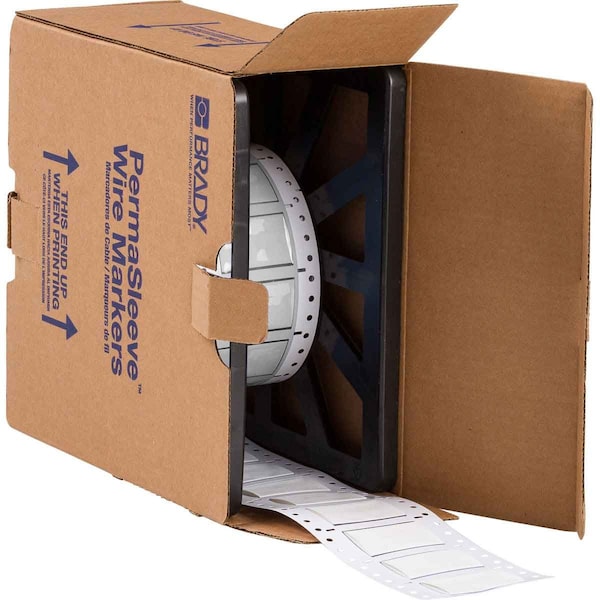 Brady PermaSleeve HX Heat Shrink Double Sided Wire Marking Sleeves, 0.75 in. Dia x 1.15 in. W, White - 2HX-750-2.3-WT-2